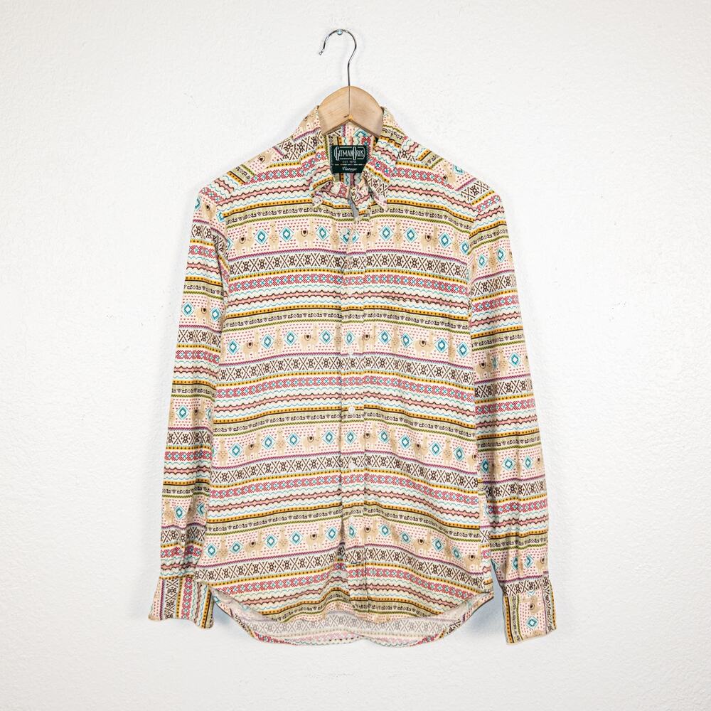 Gitman Bros Vintage Alpaca southwest Print Flannel Shirt Size Small